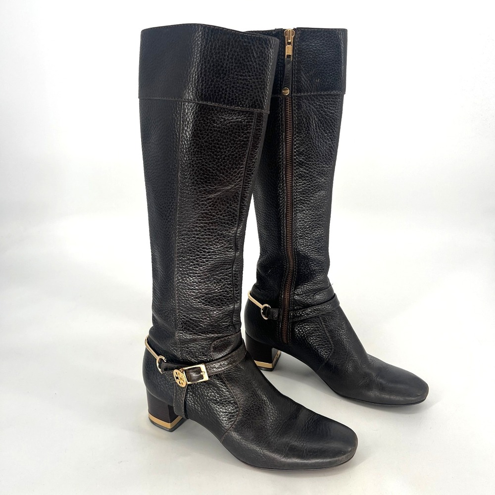 Tory Burch Riding‎ Boots Womens 7.5 Brown Pebble Leather Classic Preppy